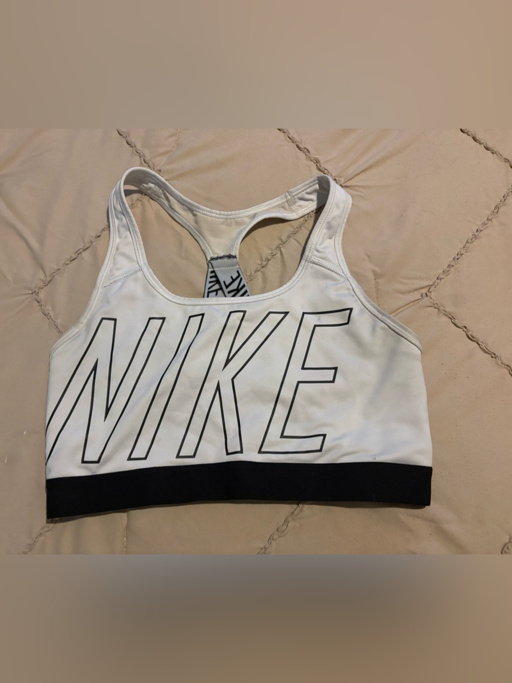 Nike White Sports Bra with Black Logo and Band